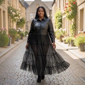 ILLord Black Faux Leather Tulle Maxi Dress Gothic Witchy Halloween 1X Plus Size